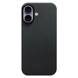 Клип-кейс (накладка) Pitaka Ultra-Slim Case для Apple iPhone 17 кевлар (арамид), чёрно-серый (узкая полоска) (KI1701)