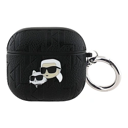 Кобура CG Mobile Lagerfeld PU Saffiano Monogram With Ring для Apple AirPods 4 искусственная кожа, "NFT 3D Metal Karl" чёрный