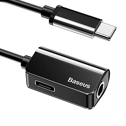 Адаптер-переходник Baseus L40 (Type-C to 3.5mm mini Jack + Type-C), чёрный