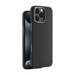 Клип-кейс (накладка) Deppa Real Kevlar Magsafe для Apple iPhone 16 Pro кевлар, чёрно-серый (полоска)