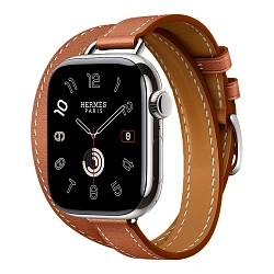 Умные часы Apple Watch Hermes Series 11 42mm GPS + Cellular Silver Titanium Case Gold Double Tour Attelage Strap
