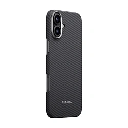 Клип-кейс (накладка) Pitaka Ultra-Slim Case для Apple iPhone 16 кевлар (арамид), чёрно-серый (узкая полоска)