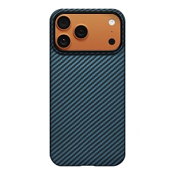 Клип-кейс (накладка) Pitaka Ultra-Slim Case для Apple iPhone 17 Pro кевлар (арамид), чёрно-синий (полоска) (KI1706BP)