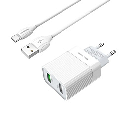 Сетевое зарядное устройство + кабель Type-C Borofone BA39A 18 Вт, белый