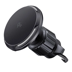 Автомобильный держатель магнитный Deppa Mage Safe Qi2 Flex с беспроводной зарядкой (зажим) чёрный