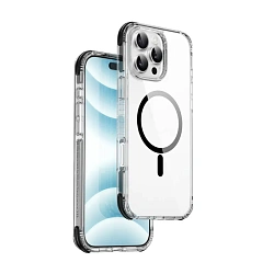 Клип-кейс (накладка) WIWU Hybrid Ultra для Apple iPhone 16 Pro Max пластик, силикон, прозрачный с чёрной рамкой