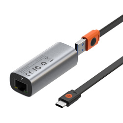 Адаптер-переходник Baseus Steel Cannon Series Gigabit LAN Adapter (USB + Type-C to RJ-45), серебристый
