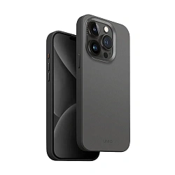 Клип-кейс (накладка) UNIQ Lyden MagSafe для Apple iPhone 15 Pro Max искусственная кожа, серо-чёрный