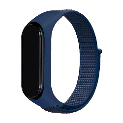 Спортивный ремешок для Mi Band 5 / 6 / 7 нейлон тёмно-синий