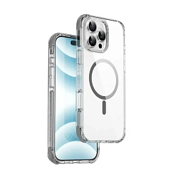 Клип-кейс (накладка) WIWU Hybrid Ultra для Apple iPhone 16 Pro Max пластик, силикон, прозрачный с серой рамкой