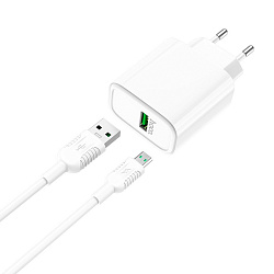 Сетевое зарядное устройство + кабель Micro Hoco C69A 22.5 Вт, белый