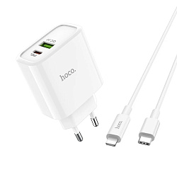 Сетевое зарядное устройство + кабель Lightning Hoco C57A 18 Вт, белый