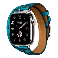 Умные часы Apple Watch Hermes Series 11 42mm GPS + Cellular Silver Titanium Case Bleu du Nord/Noir Double Tour "Animaux Bandana" Attelage Animaux Bandana Strap