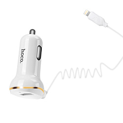 Автомобильное зарядное устройство + кабель Lightning Hoco Z14 18 Вт, белый