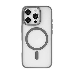 Клип-кейс (накладка) uBear Cloud Mag Case для Apple iPhone 16 Pro полиуретан, поликарбонат, прозрачный с серой рамкой