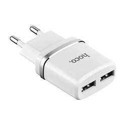 Сетевое зарядное устройство + кабель Lightning Hoco C12A 12 Вт, белый