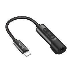 Адаптер-переходник Hoco LS6 (Lightning to 3.5mm mini Jack + Lightning), чёрный