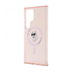 Клип-кейс (накладка) CG Mobile Lagerfeld Karl MagSafe для Samsung Galaxy S24 Ultra поликарбонат, силикон, "NFT 3D Choupette" прозрачный розовый