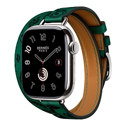 Умные часы Apple Watch Hermes Series 11 42mm GPS + Cellular Silver Titanium Case Vert Moyen/Noir Double Tour "Animaux Bandana" Attelage Animaux Bandana Strap