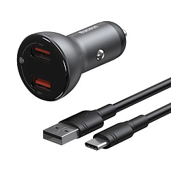 Автомобильное зарядное устройство + кабель Type-C Baseus Digital Display Dual SCP 45 Вт, чёрный