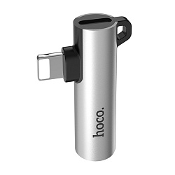 Адаптер-переходник Hoco LS21 (Lightning to 3.5mm mini Jack + Lightning), серый