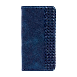 Чехол-книжка Premium для Xiaomi Redmi Note 9s / Note 9 Pro искусственная кожа, тёмно-синий с клетчатой полосой