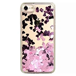 Клип-кейс (накладка) для Apple iPhone 7 / 8 / SE 2020 / 2022 силикон, прозрачный с сердцами и блёстками