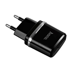 Сетевое зарядное устройство + кабель Lightning Hoco C12A 12 Вт, чёрный