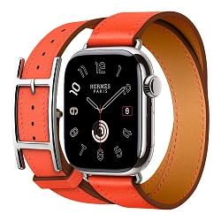 Умные часы Apple Watch Hermes Series 11 42mm GPS + Cellular Silver Titanium Case Orange Field Double Tour Hapi Strap