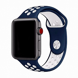 Спортивный ремешок Nike для Apple Watch 44 / 45 / 46 / 49mm фторэластомер тёмно-синий с белым