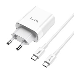 Сетевое зарядное устройство + кабель Type-C - Type-C Hoco C80A 18 Вт, белый