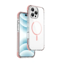 Клип-кейс (накладка) WIWU Hybrid Ultra для Apple iPhone 16 Pro Max пластик, силикон, прозрачный с розовой рамкой