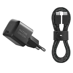 Сетевое зарядное устройство + кабель Type-C - Type-C Native Union Fast GaN Charger 30 Вт чёрный