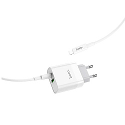Сетевое зарядное устройство + кабель Type-C - Lightning Hoco C80A 18 Вт, белый