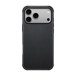 Клип-кейс (накладка) Pitaka Aramid ProGuard Case для Apple iPhone 17 Pro кевлар (арамид), чёрно-серый (узкая полоска) (KI1701MGP)