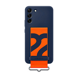 Клип-кейс (накладка) Samsung Silicone cover With Strap для Samsung Galaxy S22 Plus полиуретан, поликарбонат, тёмно-синий