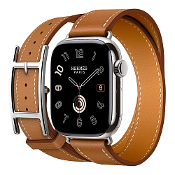 Умные часы Apple Watch Hermes Series 11 42mm GPS + Cellular Silver Titanium Case Gold Double Tour Hapi Strap