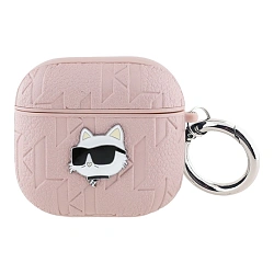 Кобура CG Mobile Lagerfeld PU Saffiano Monogram With Ring для Apple AirPods 4 искусственная кожа, "NFT 3D Metal Karl and Choupette" розовый
