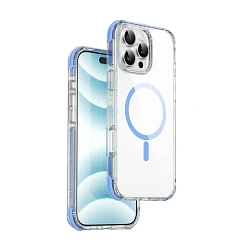 Клип-кейс (накладка) WIWU Hybrid Ultra для Apple iPhone 16 Pro Max пластик, силикон, прозрачный с синей рамкой