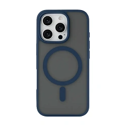 Клип-кейс (накладка) uBear Cloud Mag Case для Apple iPhone 16 Pro Max полиуретан, поликарбонат, затемнённый с синей рамкой