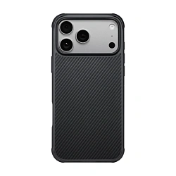 Клип-кейс (накладка) Pitaka Aramid ProGuard Case для Apple iPhone 17 Pro Max кевлар (арамид), чёрно-серый (узкая полоска) (KI1701MGPM)