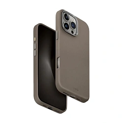 Клип-кейс (накладка) UNIQ Lyden MagSafe для Apple iPhone 16 Pro Max искусственная кожа, серо-коричневый