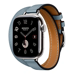 Умные часы Apple Watch Hermes Series 11 42mm GPS + Cellular Silver Titanium Case Bleu Lin Double Tour Attelage Strap