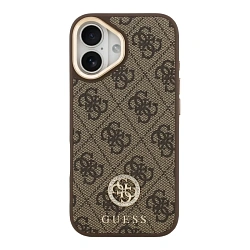 Клип-кейс (накладка) CG Mobile Guess PU 4G Diamond Metal Logo MagSafe для Apple iPhone 17 искусственная кожа, коричневый