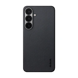 Клип-кейс (накладка) Pitaka Ultra-Slim Case для Samsung Galaxy S25 Plus кевлар (арамид), чёрно-серый (узкая полоска) (KS2501S)