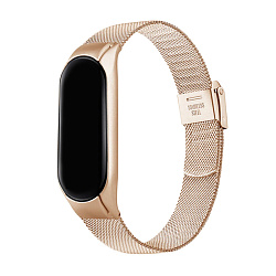 Браслет (застежка) Миланский сетчатый для Mi Band 5 / 6 сталь розовое золото