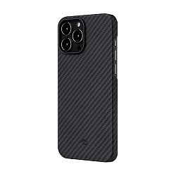 Клип-кейс (накладка) Pitaka AirCase для Apple iPhone 13 Pro Max кевлар (арамид), чёрно-серый (полоска)
