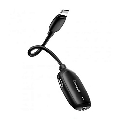 Адаптер-переходник Baseus L51 (Lightning to 3.5mm mini Jack + Lightning x2), чёрный