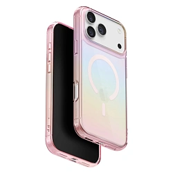 Клип-кейс (накладка) UNIQ Iridescia MagSafe для Apple iPhone 17 Pro полиуретан, голографический розовый