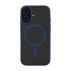 Клип-кейс (накладка) uBear Cloud Mag Case для Apple iPhone 16 полиуретан, поликарбонат, затемнённый с синей рамкой